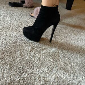 Platform Suede Black High Heel Ankle Boots
